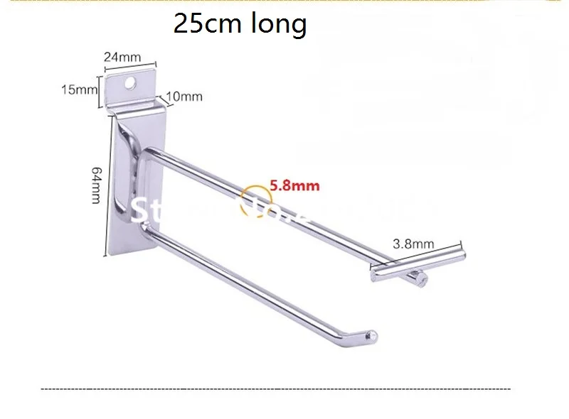 100 шт./упак.) 25 см Металл хромирование magic двойной безопасности провода slatwall вешалка серебристого цвета планка настенные крючки для магазин