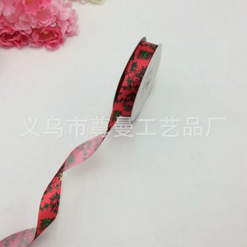 

Ribbon Decorative Material Series Decorative Red Bottom Green Flower Digital Printing Thermal Transfer Sublimation Line Ribbon