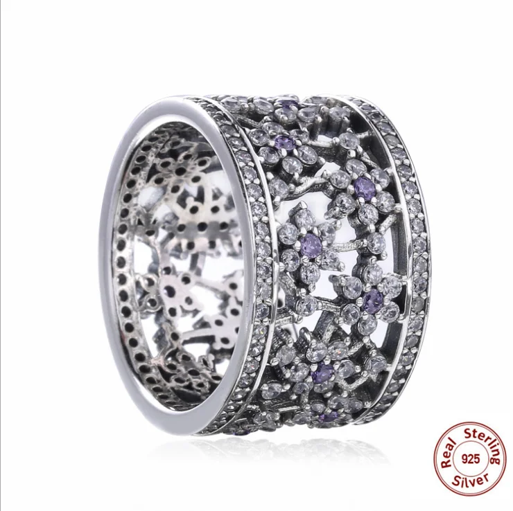 

Luxury brand 100% 925 sterling silver Clear CZ purple Daisy Ring compatible with panqiou jewelry For Women Wedding Ring gift