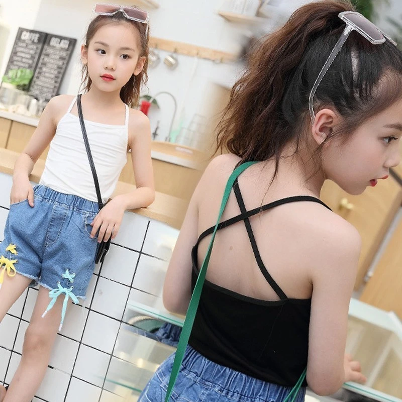 夏トップ18リトル女の子タンクトップ弾性ノースリーブタンク十代の女の子ベスト白黒下着衣類 タンクトップとキャミソール Aliexpress