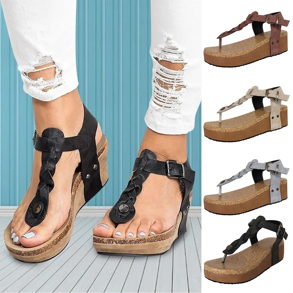 

YOUYEDIAN summer sandals Women's flip flops Fashion Casual Buckle Strap Wedges Sandals Platforms Shoes sandalia feminina #w35