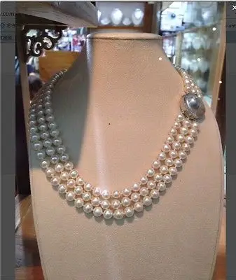 

ddh001519 triple strands 9-10mm AUSTRALIAN SOUTH SEA WHITE PEARL NECKLACE