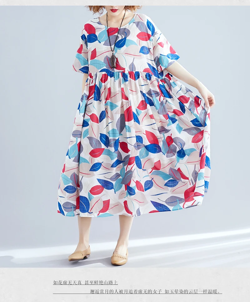 Fashion Summer Dress Women Plus Size Oversize Maxi Long Dresses For Women Elegant Vintage Print Cotton Linen Casual Dress 2019  3