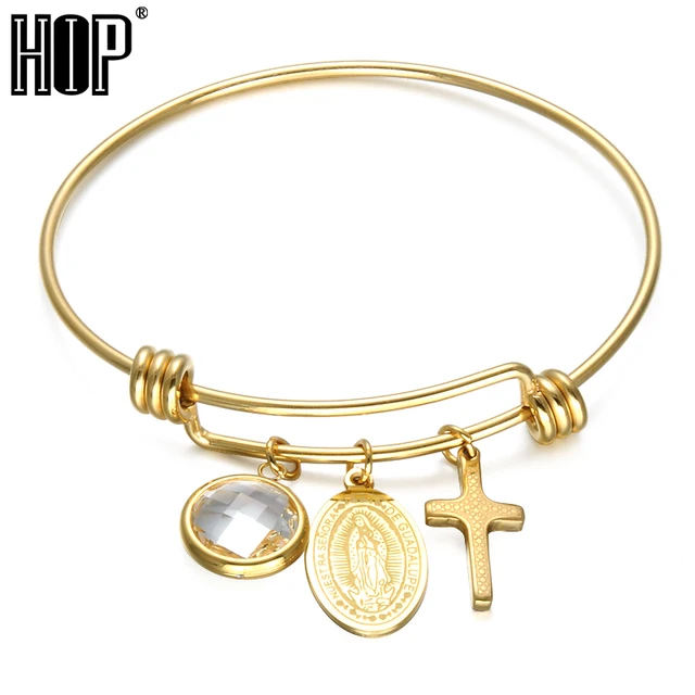 Hip Trendy Virgin Mary Bracelet Ip Gold Plating Stainless Steel Hip Trendy Virgin Mary Bracelet Ip Gold Plating Stainless Steel Pr Cross Bracelets Bangles For