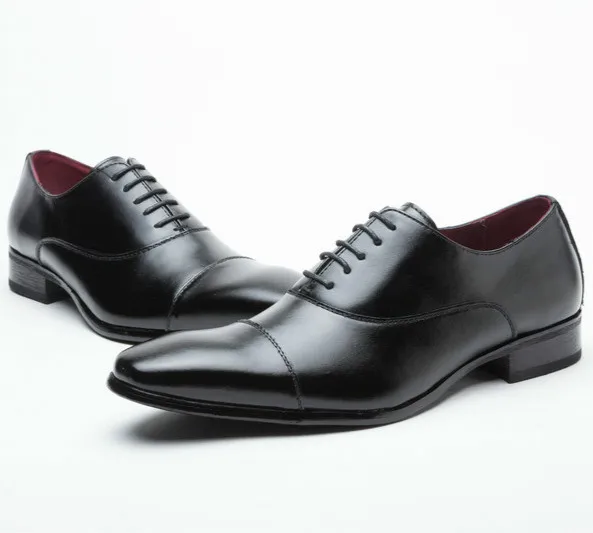 Мужская черная обувь в деловом стиле, Мужские модельные туфли из натуральной кожи, туфли-оксфорды на шнуровке