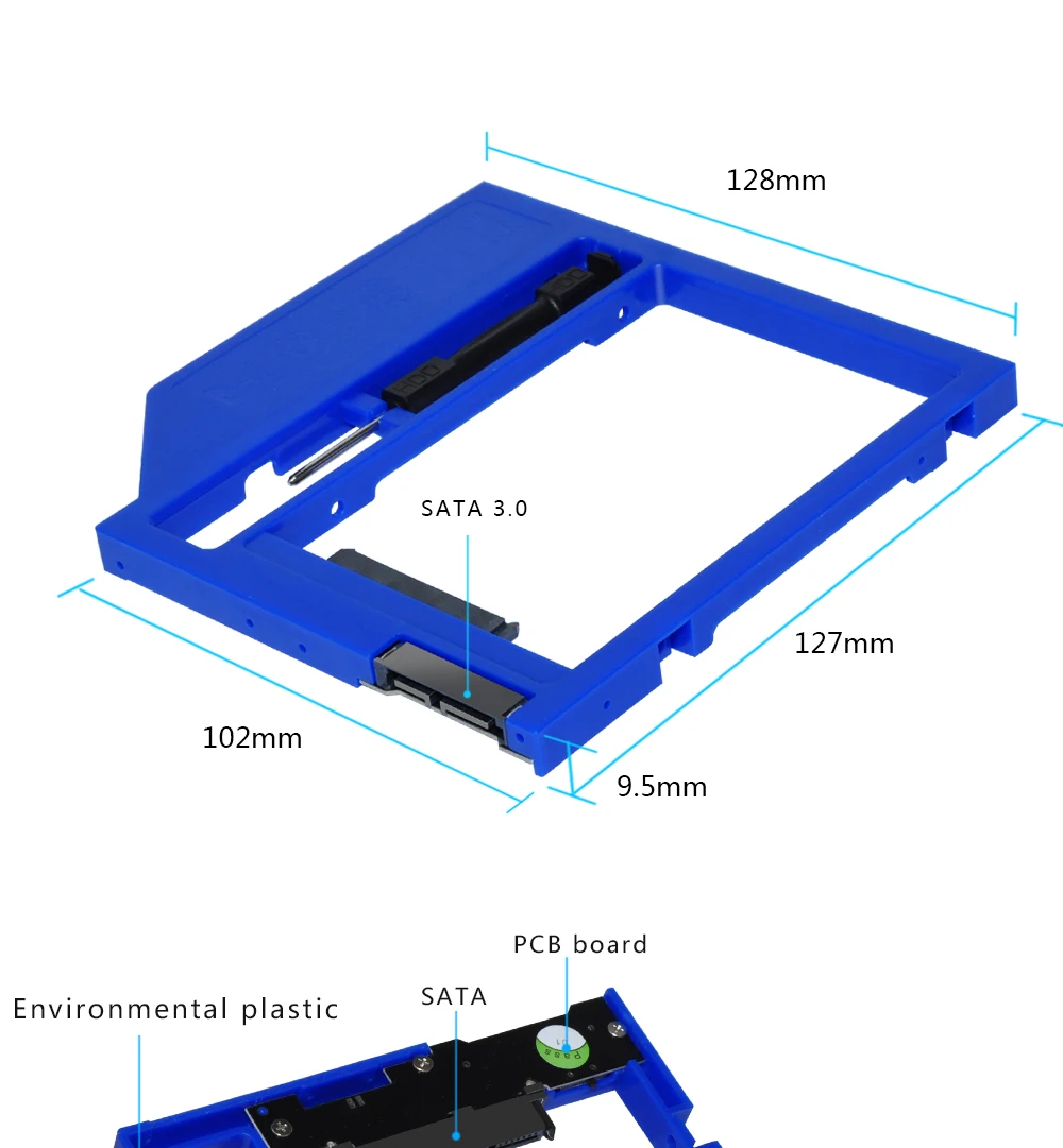 Sunvalley 9 мм/9,5 мм 2nd HDD Caddy SATA III на SATA III 2,5 "SSD HDD корпус пластиковый материал для ноутбука DVD/CD-ROM Оптический Bay