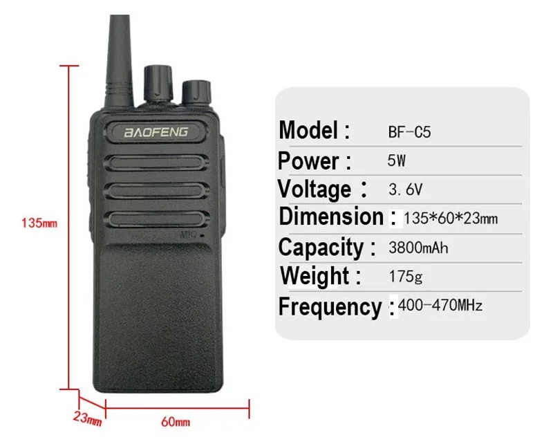 Новинка Baofeng BF-C5 Портативное двухстороннее радио 5 Вт UHF 400-470 МГц портативная рация приемопередатчик Ham CB радио любительский коммуникатор