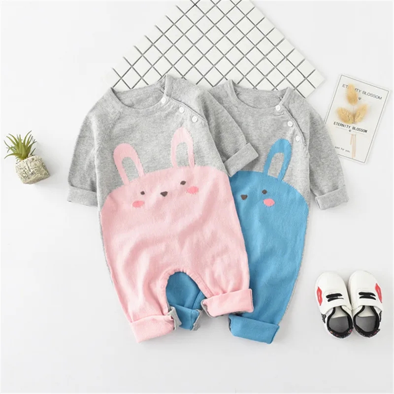 

Spring Jumpsuits for Baby Boy Girl Romper Cartoon Knitting Newborns Bebes Bunny Overalls Tiny Cottons Children One Pieces Outfit