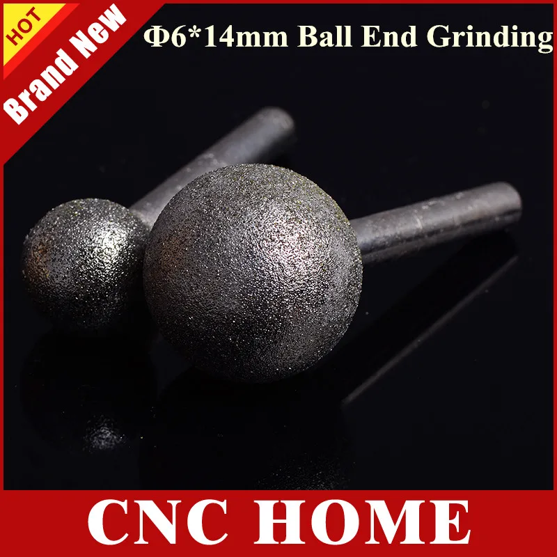 2pcs 14mm Diameter Ball Nose End Diamond Grinding Burrs, Pellet 6*14mm
