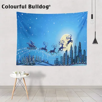 

Cartoon Christmas Style Wall Hanging Tapestries Reindeer Moon Santa Claus Beach Towels Castle Sled Hot Air Balloon Snowman Decor