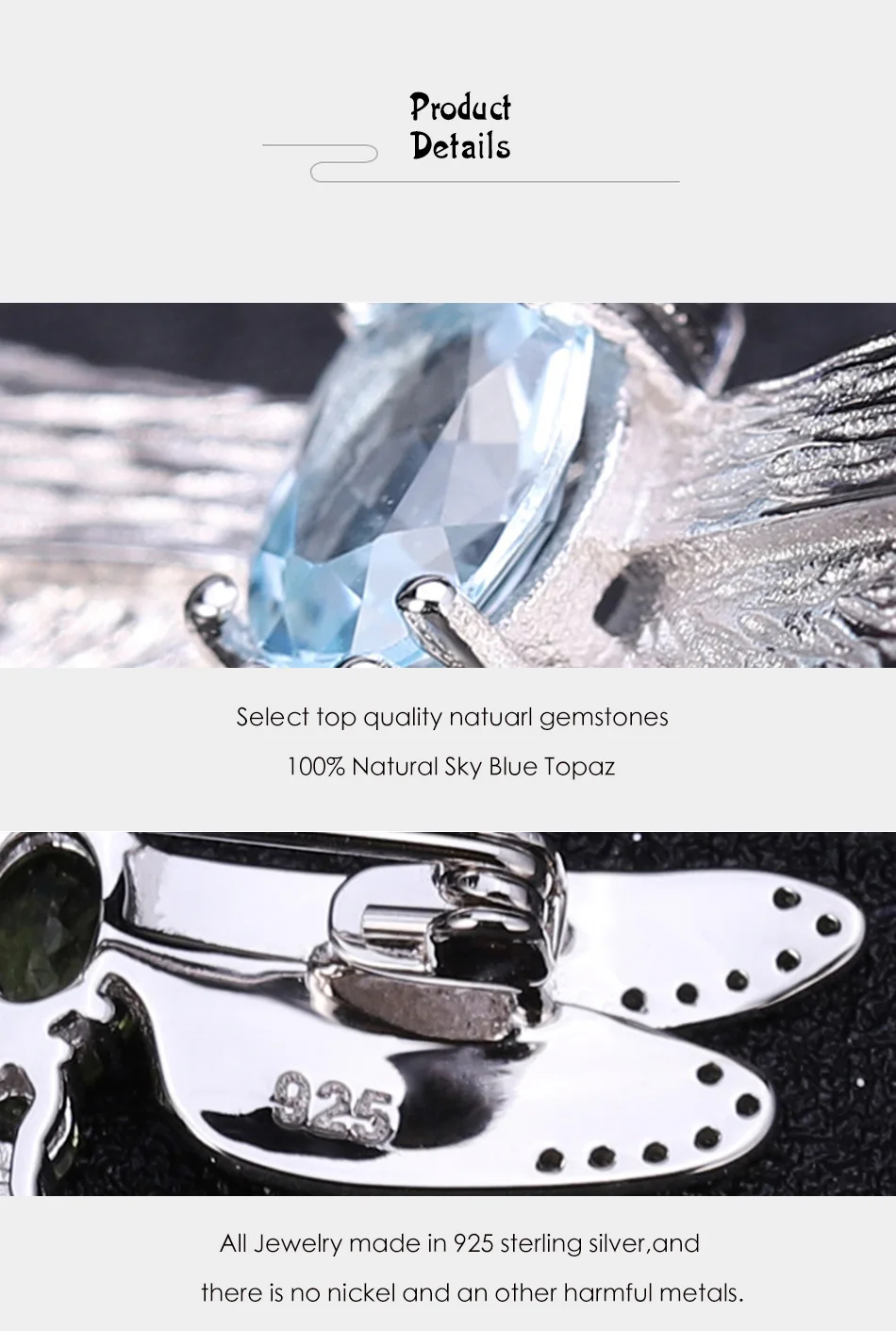 RICA FELIZ 1.41Ct Natural Sky Blue Topaz Brooch 925 Sterling Sliver Handmade Design Dragonfly Brooches For Women Fine Jewelry RicaFeliz • 2022