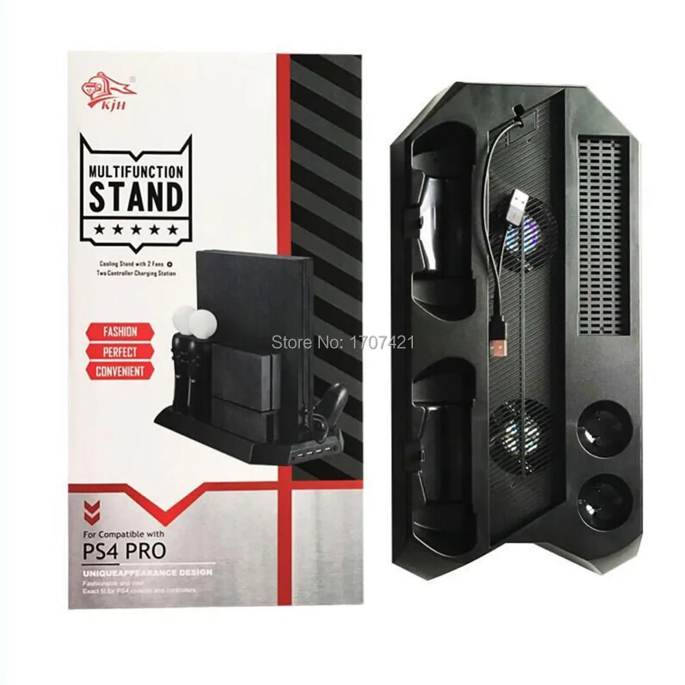 PS4 Pro Vertical Stand Cooling Fan for PS4 Pro Dual Controller Gamepad Charging Stand Holder for PS4 Pro for PS VR Game Controller Console (3)