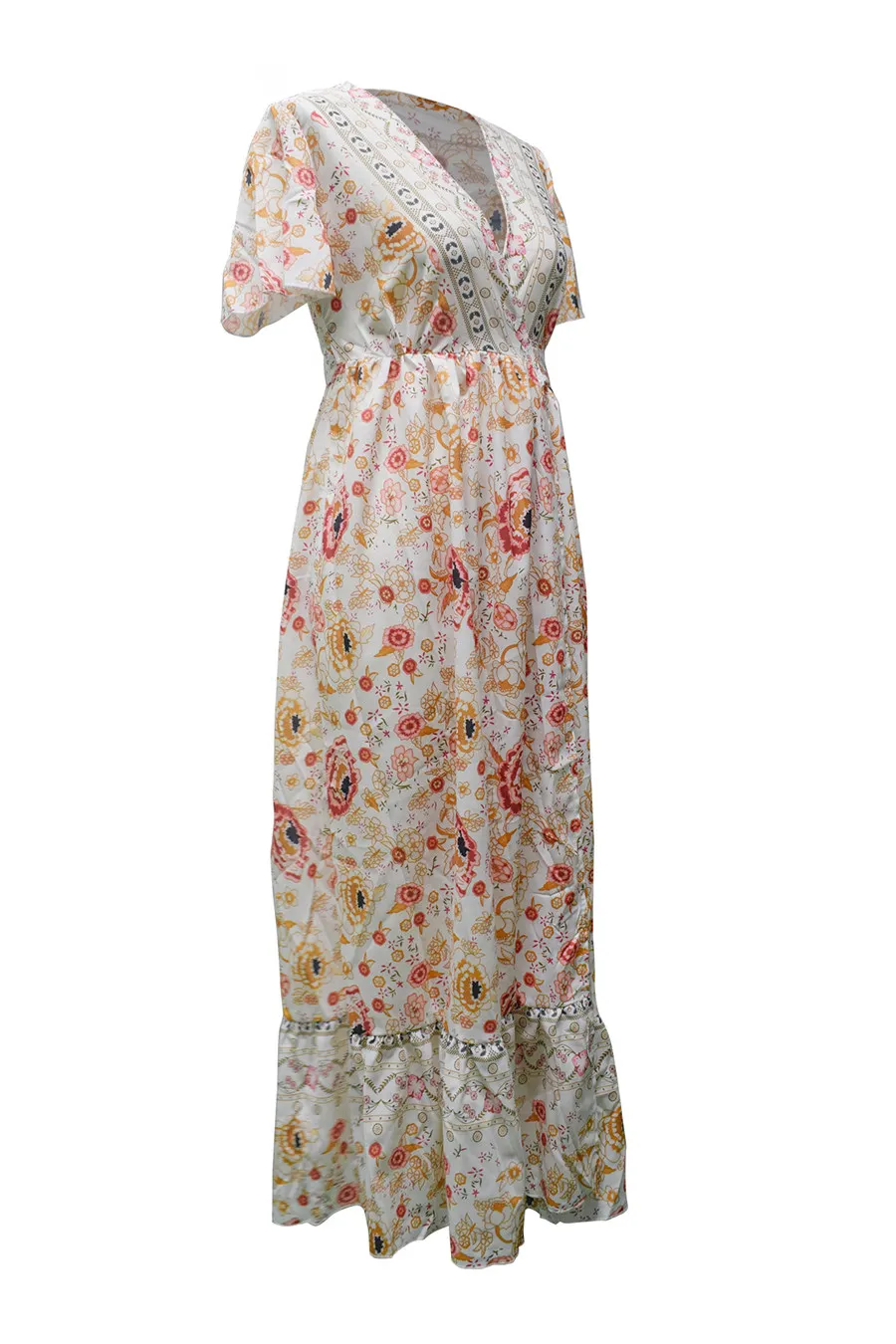 Gladiolus Bohemian Women Summer Dress Short Sleeve V Neck Floral Print Belt Tunic Split Sexy Beach Dresses Women 2019 Maxi Dress (19)