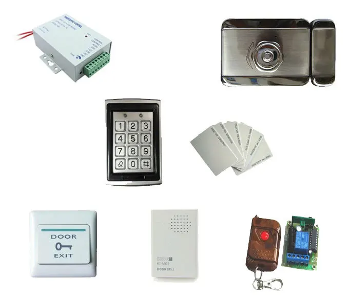 

Access control kit,access control+ power+mute electronic lock +remote control +exit button +door bell +10 em cards,sn:em-T10s