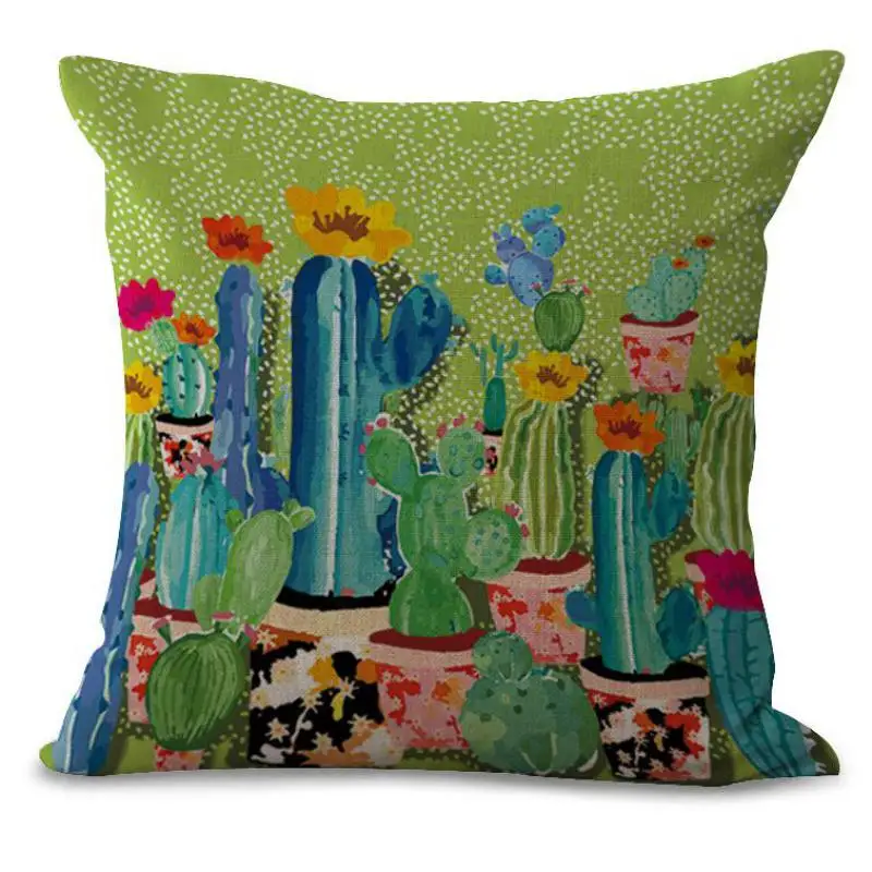 Factory Wholesale Customized Tropical Plant Printed Cotton Linen Throw