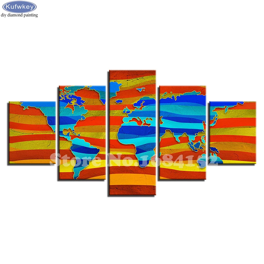 

5 Pieces Blue Watercolor World Map Diamond Painting Full Square drill Handicraft 5D DIY Cross Stitch Diamond Embroidery Decor