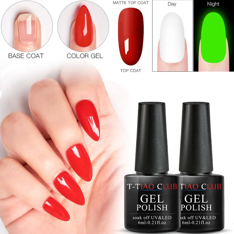 

T-TIAO CLUB Multi-use Matte Luminous Top Coat Peel Burst Base Coat Primer Nail Gel Polish Soak off Nails Art Manicure Tips