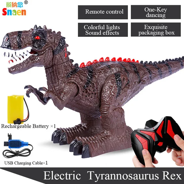 NewSnaen динозавр дистанционного управления электрический RC игрушечные лошадки прогулки Tyrannosaurus Rex перезаряжаемые Дино для обувь мальчиков дети со светом и звуком - Цвет: Коричневый