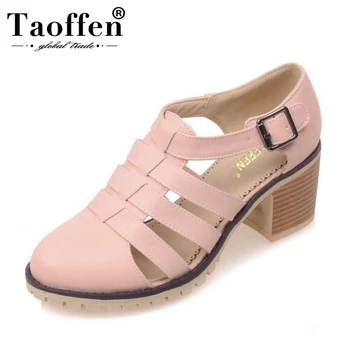 

TAOFFEN 4 Color Size 32-43 Sexy Women High Heel Sandals Women Ankle Strap Round Toe Thick Heels Sandal Sexy Party Summer Shoes