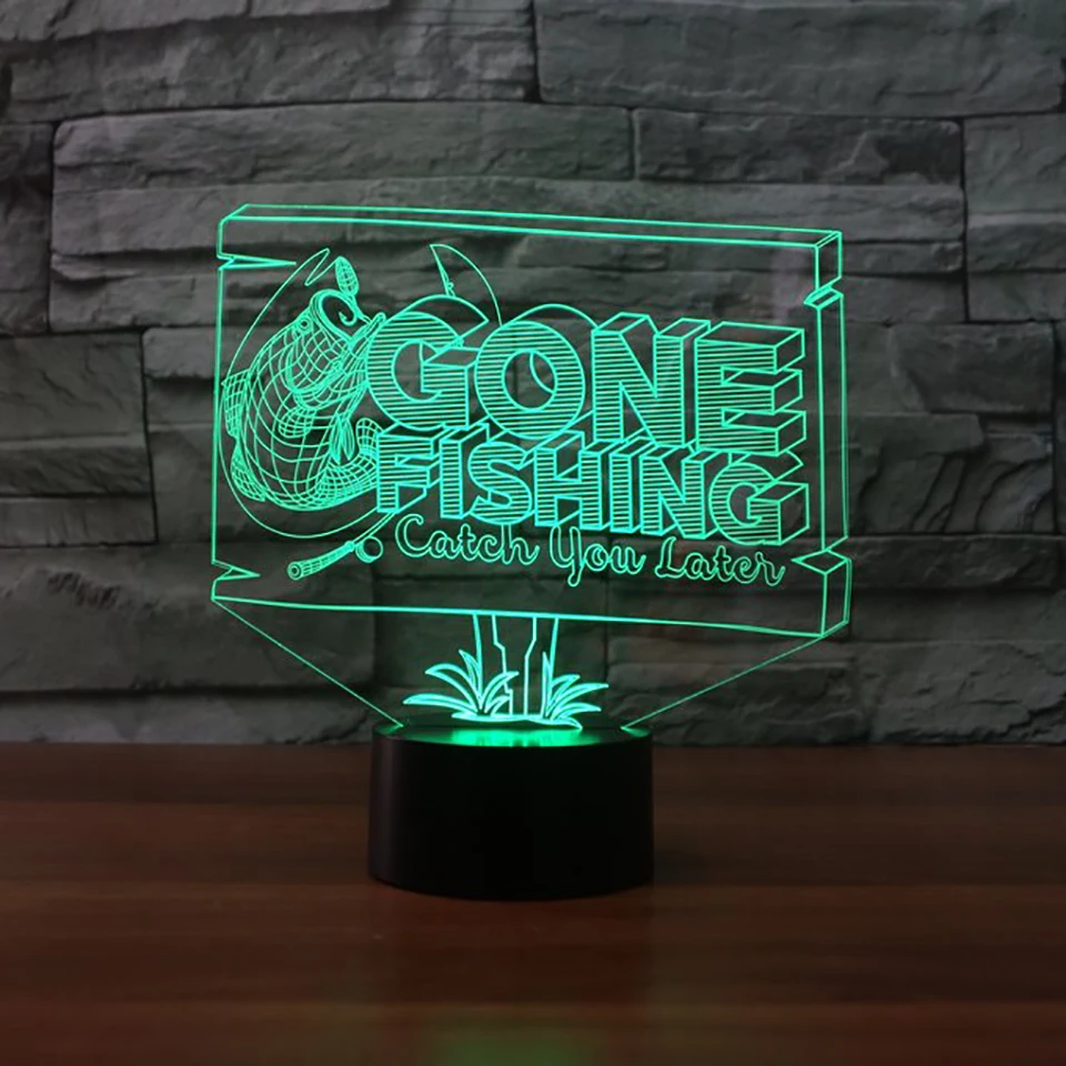 3D светодиодный Украшения в спальню 7 цветов Настольная лампа рыбалке Night Lights дети USB прикроватные любителей рыбалки светильник подарки