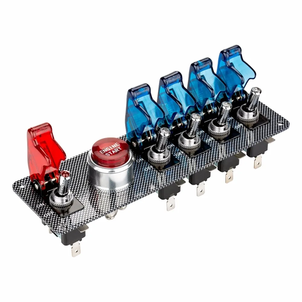  Jtron DC12V Carbon Fiber Racing Car Ignition Switch Panel + 5 LED Toggle switch combination switch  - 32872576581