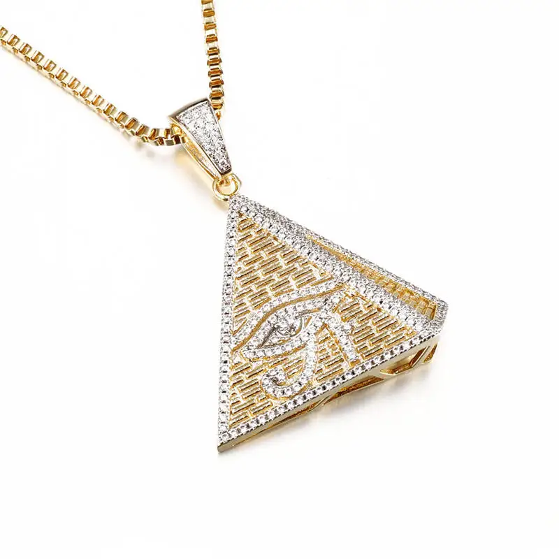 VANAXIN проложили CZ Кристалл Iced Out кристалл сглаза Подвески Ожерелья египетская Пирамида Форма золото/серебро цвет для мужчин и женщин ювелирные изделия - Окраска металла: Gold color