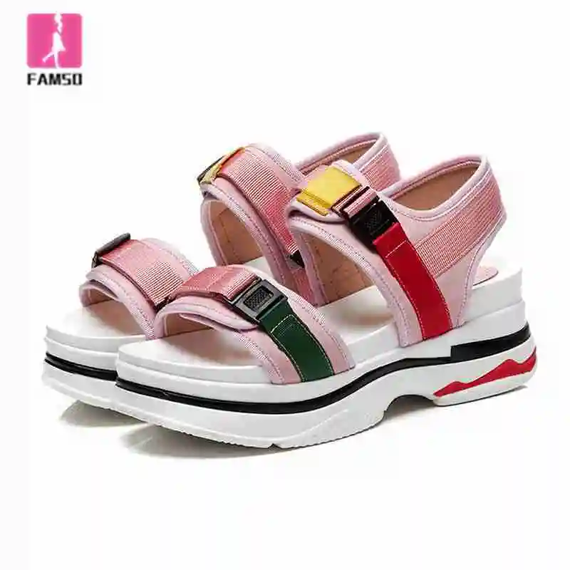 

FAMSO 2019 New Shoes Sandals Women Pink green Large Size 34-41 Platforms Europe Tetro Style Sandals Summer Cross-Strap Sandals
