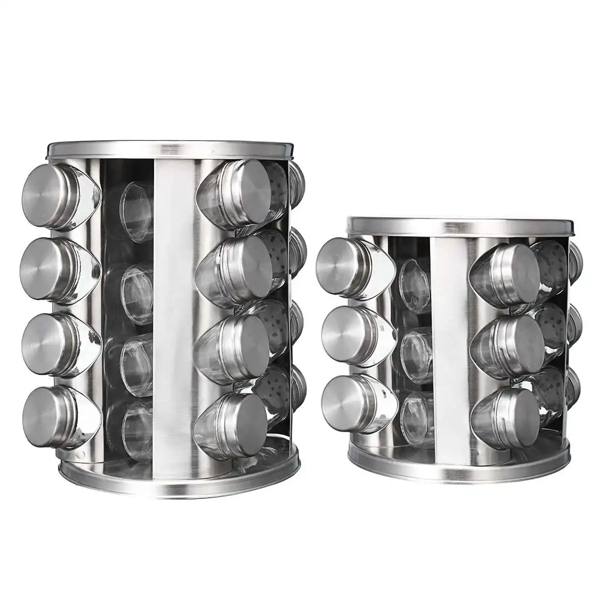 

Rotating 12/16 Jars Spice Jar Rack Set Stainless Steel Seasoning Stand Holder Condiment Salt Pepper Shaker Kitchen Tools Kit
