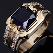 SuoHuan, Размер 7-12, очаровательное мужское кольцо, голубой камень, циркон, кристалл, позолота, обручальное кольцо, ювелирный подарок на палец