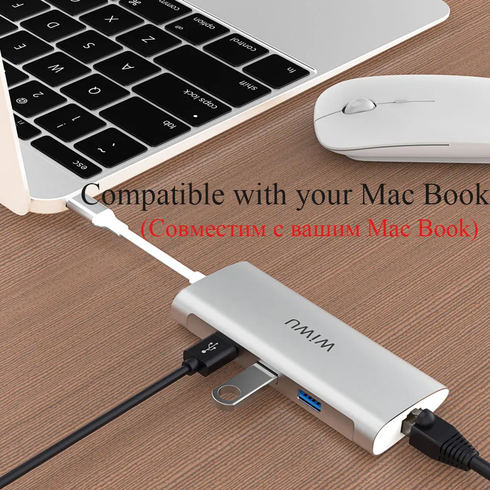 WiWU usb-хаб type C концентратор для MacBook Pro с несколькими портами USB 3,0 концентратор RJ45 адаптер для samsung huawei P20/30 USB разветвитель USB 3,0 концентратор