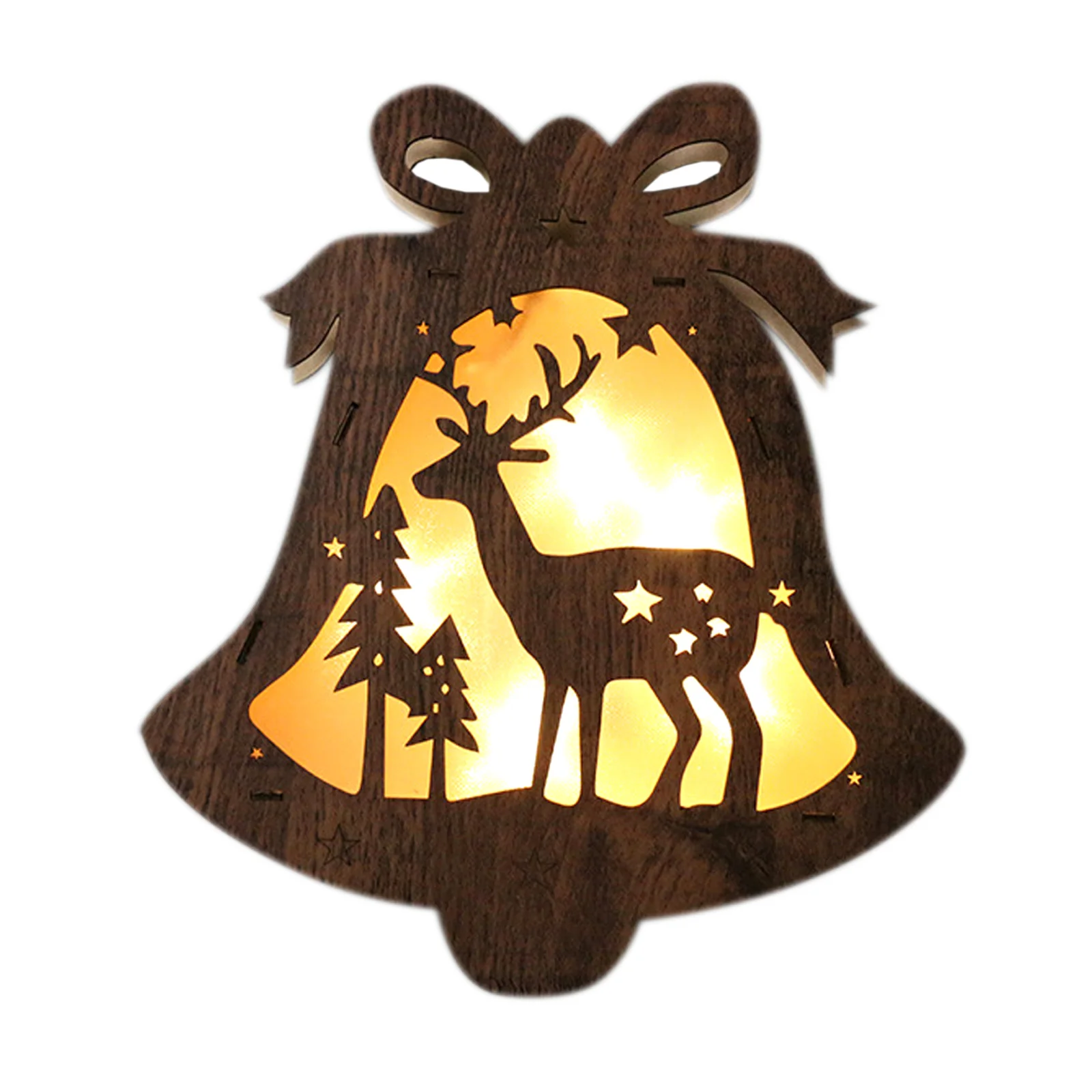 

1pcs Creative Wooden Hollow Elk Bell Light Hanging Pendant Lamp Ornament For Christmas Xmas New Year Home Party Decoration