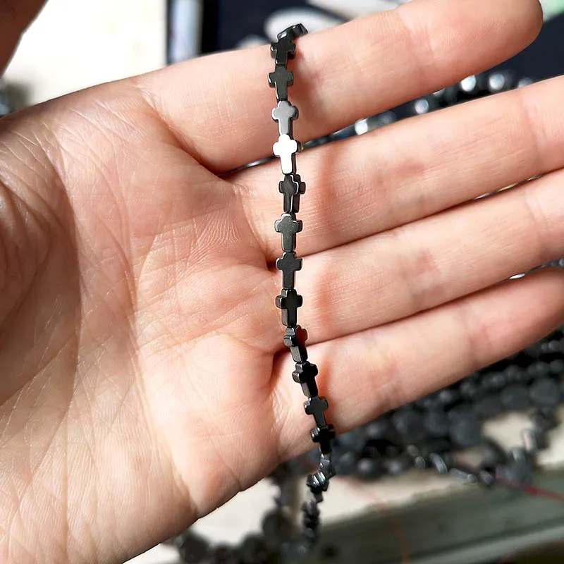 1 нитка/упаковка AAA камень гематит Свободный плоский крест разделитель бусины черный для DIY ювелирных изделий HLB1018