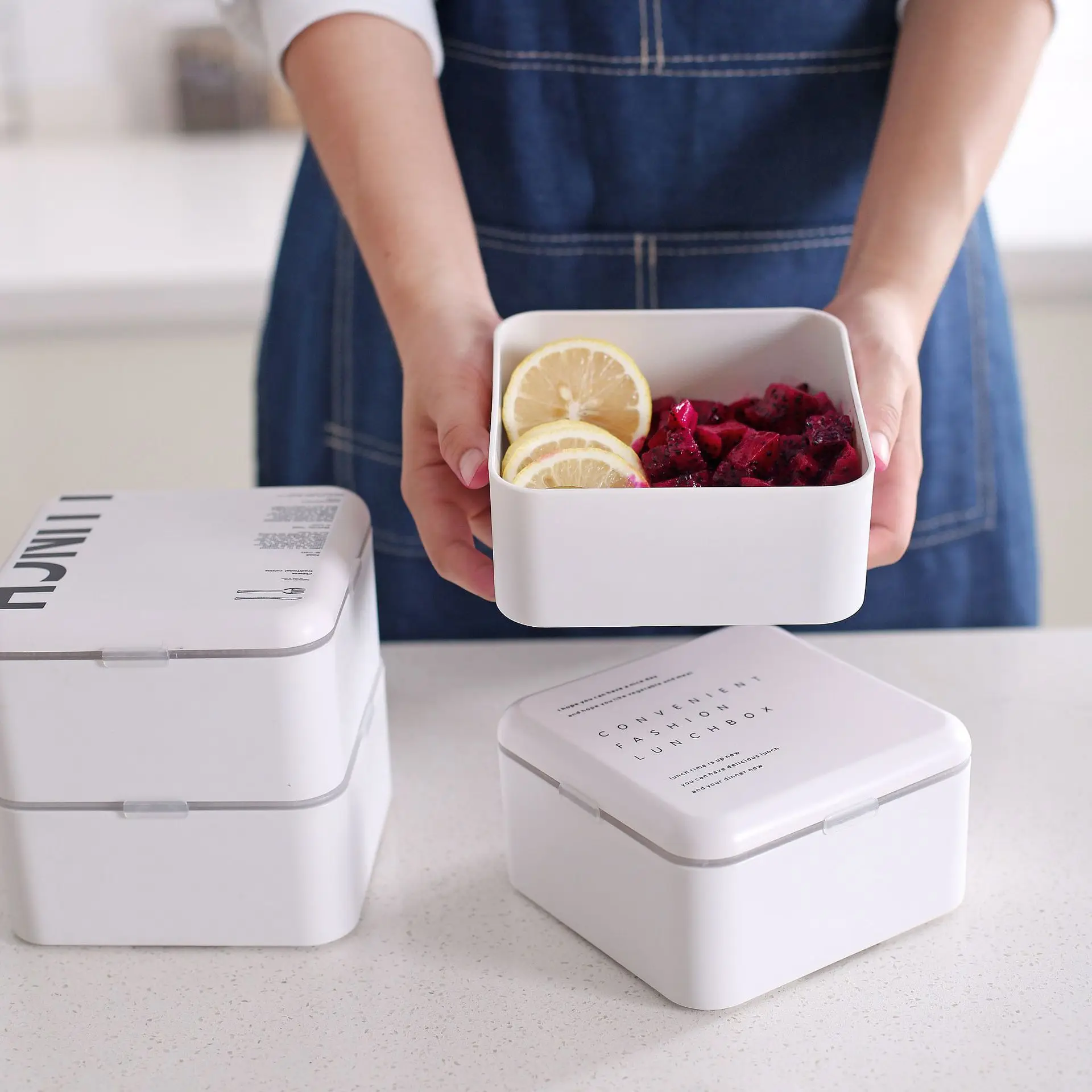 

Breif Nordic Square Plastic Lunch Box Double Layer PP Bento Box Microwave Used Portable Food Container Outdoor Picnic Food Box