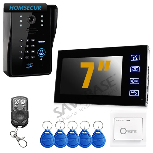 HOMSECUR Touch Key 7\ LCD Video Door Phone Intercom System with IR Camera & Code Keypad + HOMSECUR Exit Button