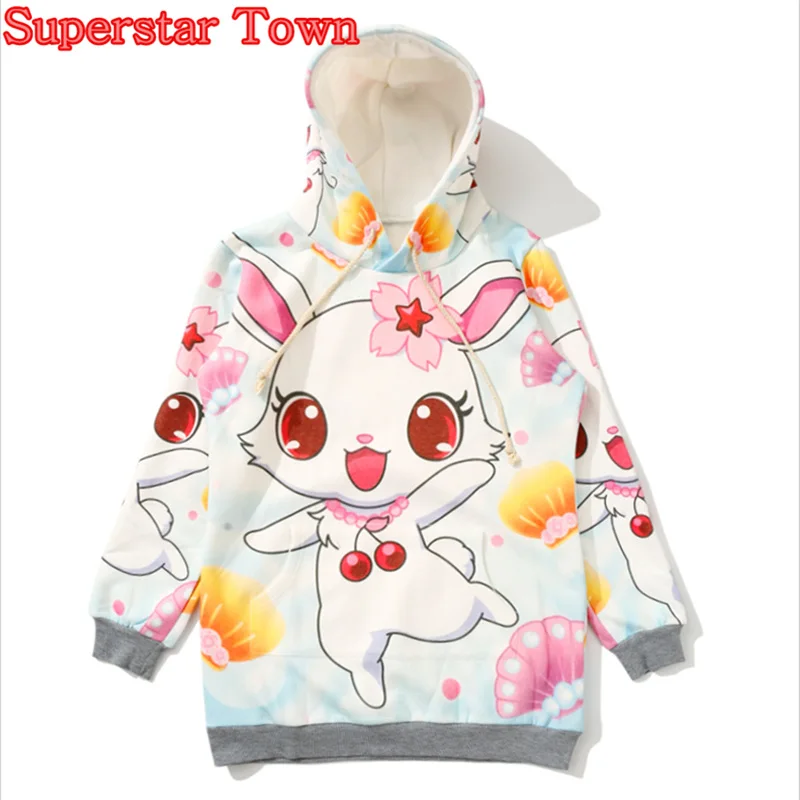 Женская флисовая толстовка с капюшоном длинным рукавом|harajuku pullover|sweatshirt femalerabbit