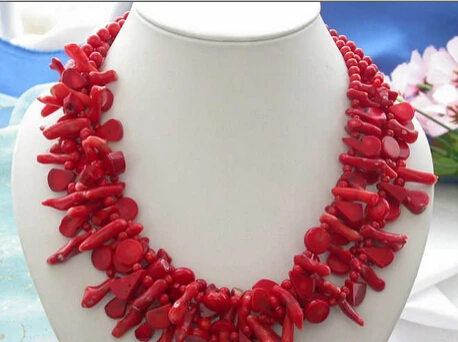 

Jewelr 004973 naturel 4row 18" bead taper branch red coral NECKLACE