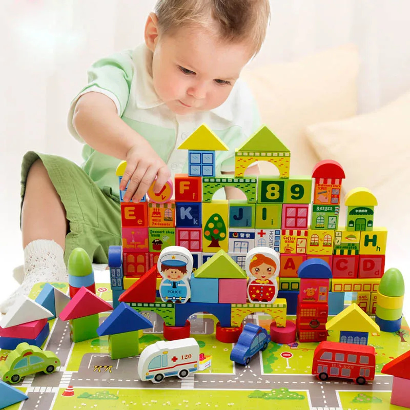 

Children's toys 160pcs learning city traffic wooden blocks educational toys