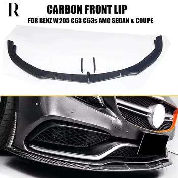 C63 Carbon Fiber Front Bumper Lip Chin Spoiler with side trims for Benz W205 Sedan C205 Coupe S205 Wagon C63 C63s Amg 15 - 22