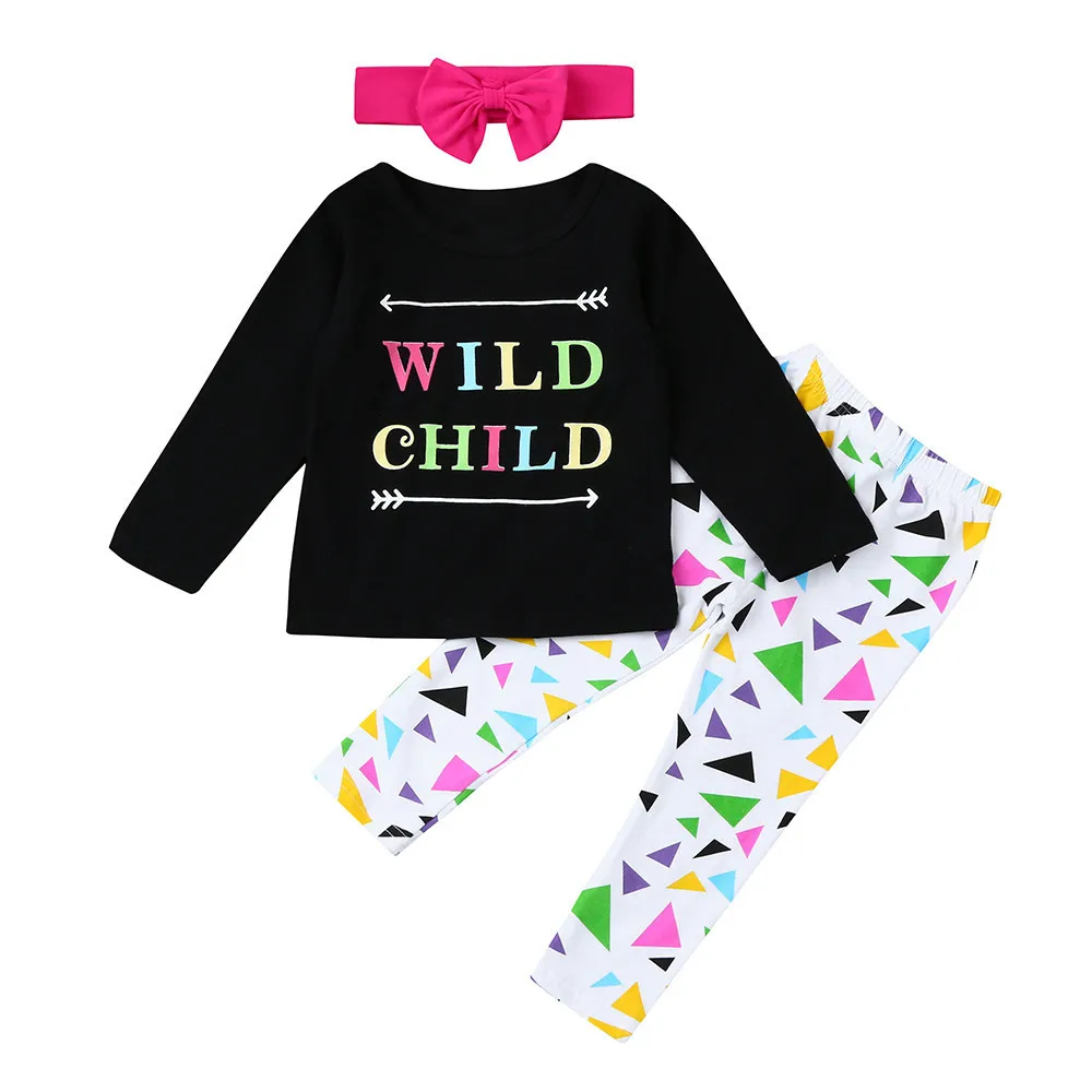 

ARLONEET 2019 Fashion Girls Kids O-neck Letter Print Tops Shirt Pants 3Pcs Set Outfits Drop Shipping Oc31