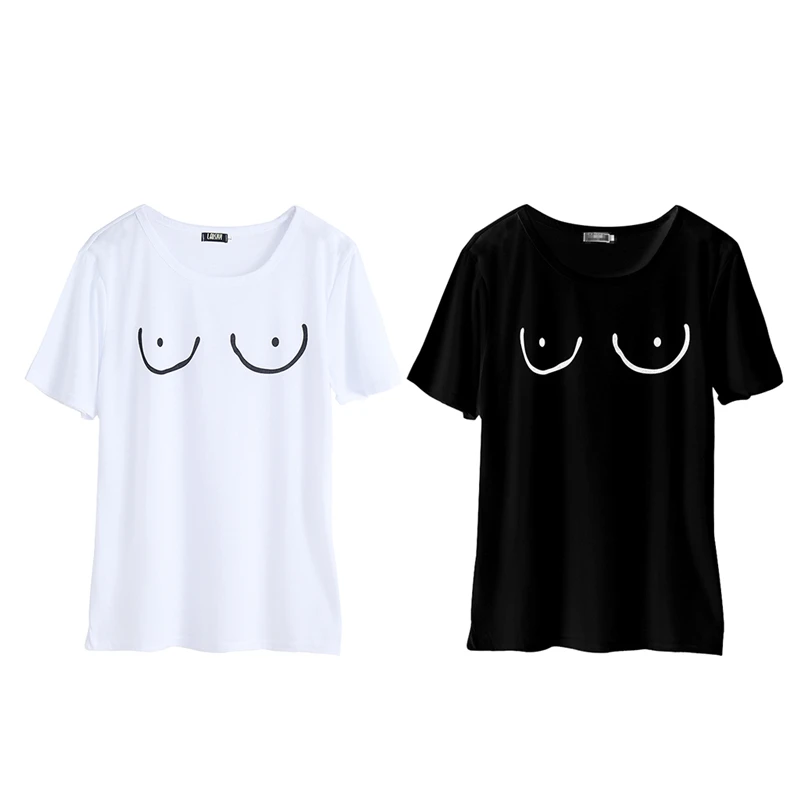 

Cotton Women T Shirt Tit Tee Breast Printed T-Shirt Emoji Street Boob Harajuku