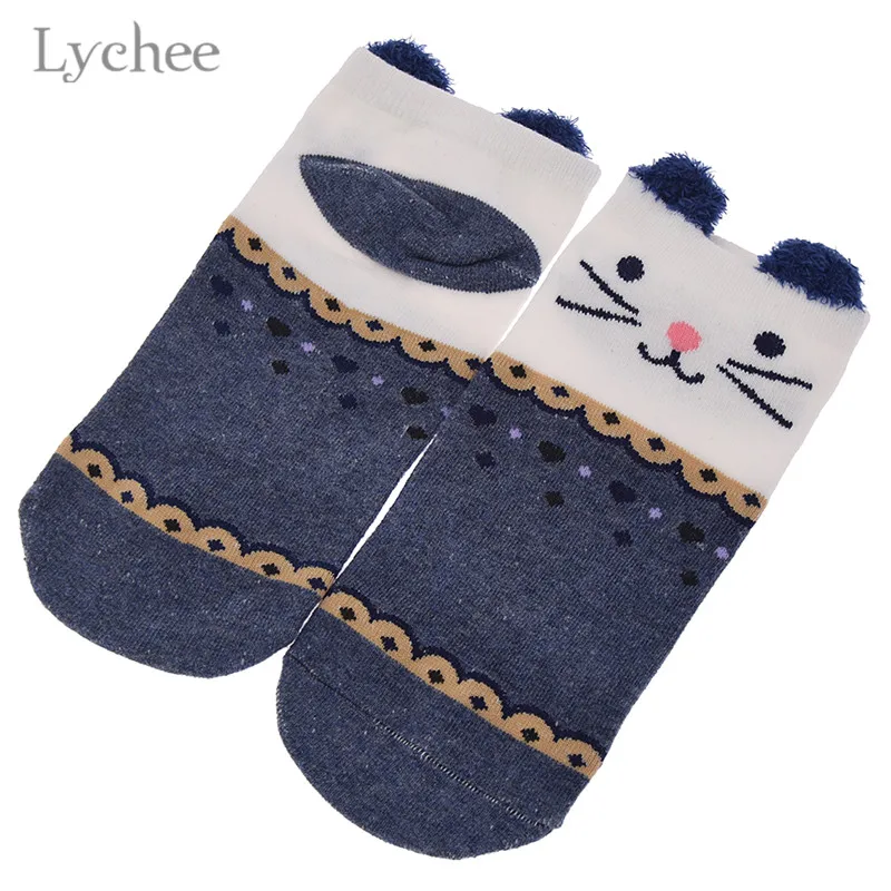 Lychee 1 пара милые Мультяшные животные 3D кошка хлопок лодыжки Kawaii мягкие полосы