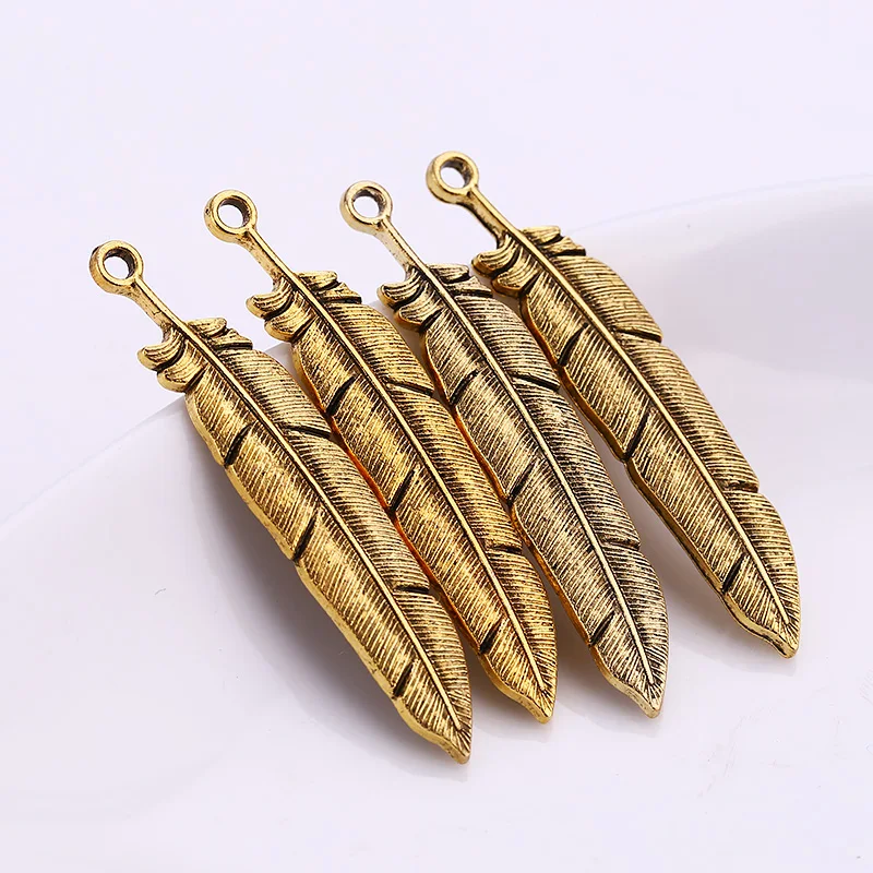 Antique Gold Feather Charms Vintage DIY Small Feather Charms Feather