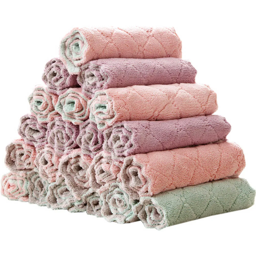

10/20Pcs Coral Velvet Absorbent Towel Kitchen Household Hanging Dish Cloth Sink Pot Clean Rag Kitchen Cleaning Tool