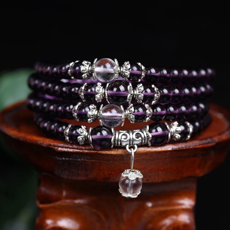 New Fashion 6mm compose Purple Crystal Beads Buddha Prayer Bracelet for Girls Gift Best Friends Drop Shipping | Украшения и
