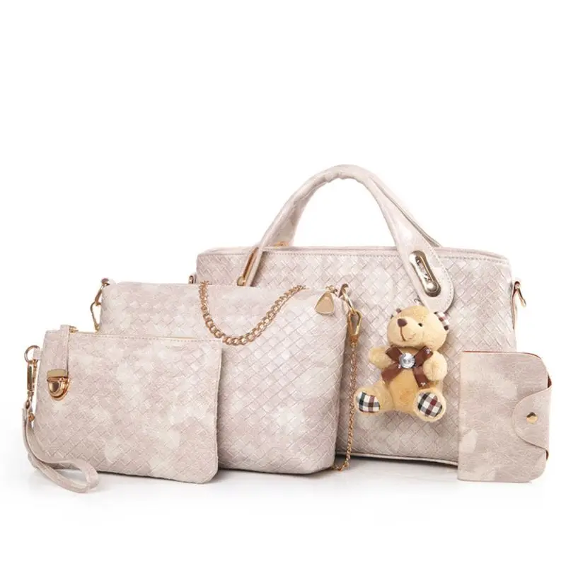 4 шт./компл. женская кожаная сумка женская сумка через плечо сумка-портфель Лот - Цвет: Бежевый
