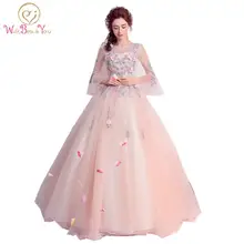 Недорогие платья для девушек розовые с длинным рукавом бальное