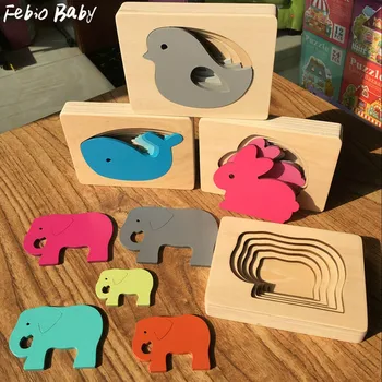 

2019 Baby Kids Wooden Toys For Children Animal Carton 3D Puzzle Multilayer Jigsaw Puzzles Baby Toys Child Early Educational Aid