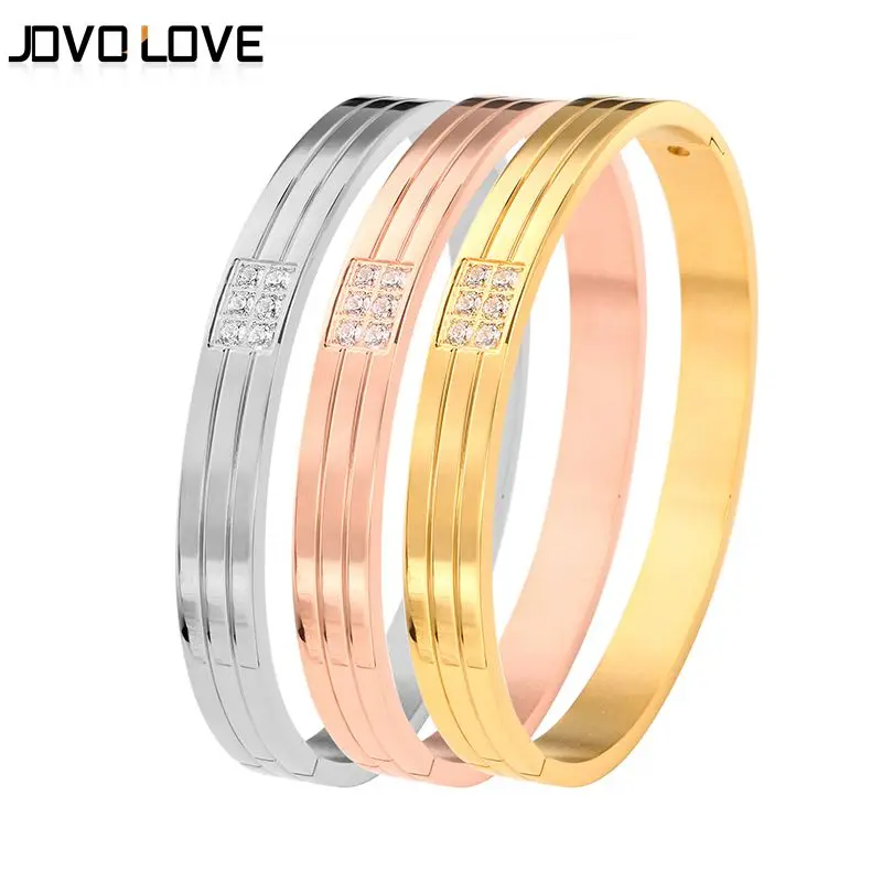

Trendy Stainless Steel Bracelet with CZ Women Bracelets & Bangles Lover's Jewelry Silver Rose Gold Color Round Crystal Pulseiras