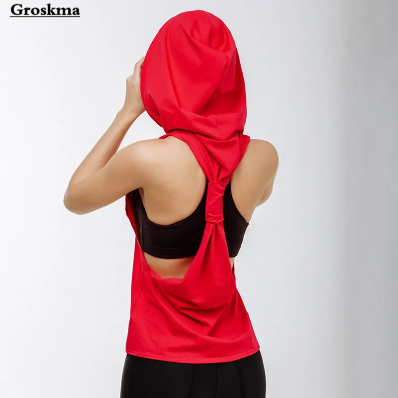 

New arrival women sleeveless yoga tank top hooded shirt sports running fitness gym clothing womens smock sujetador deportivo