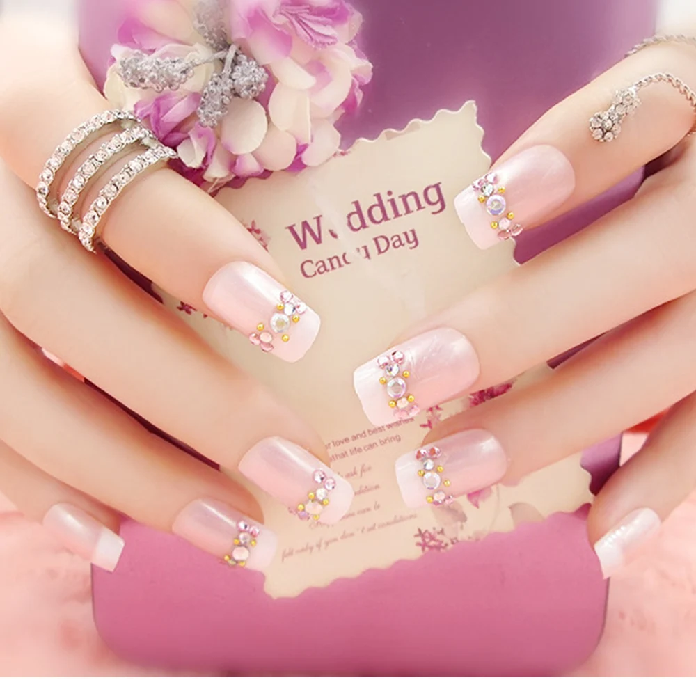 24pcs/Set 3D French Pearl False Nails Pretty color Women Finger Full